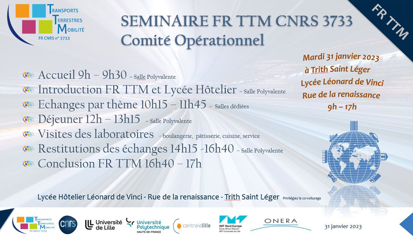 SEMINAIRE FR TTM CNRS 3733 Comité Opérationnel - Mardi 31 janvier 2023 - Lycée Léonard de Vinci à Trith Saint Léger